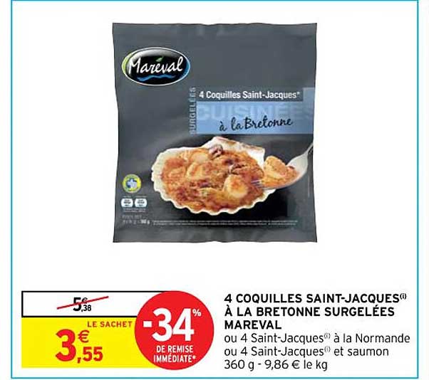 4 coquilles saint-jacques à la bretonne surgelées mareval