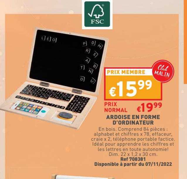 ardoise en forme d'ordinateur