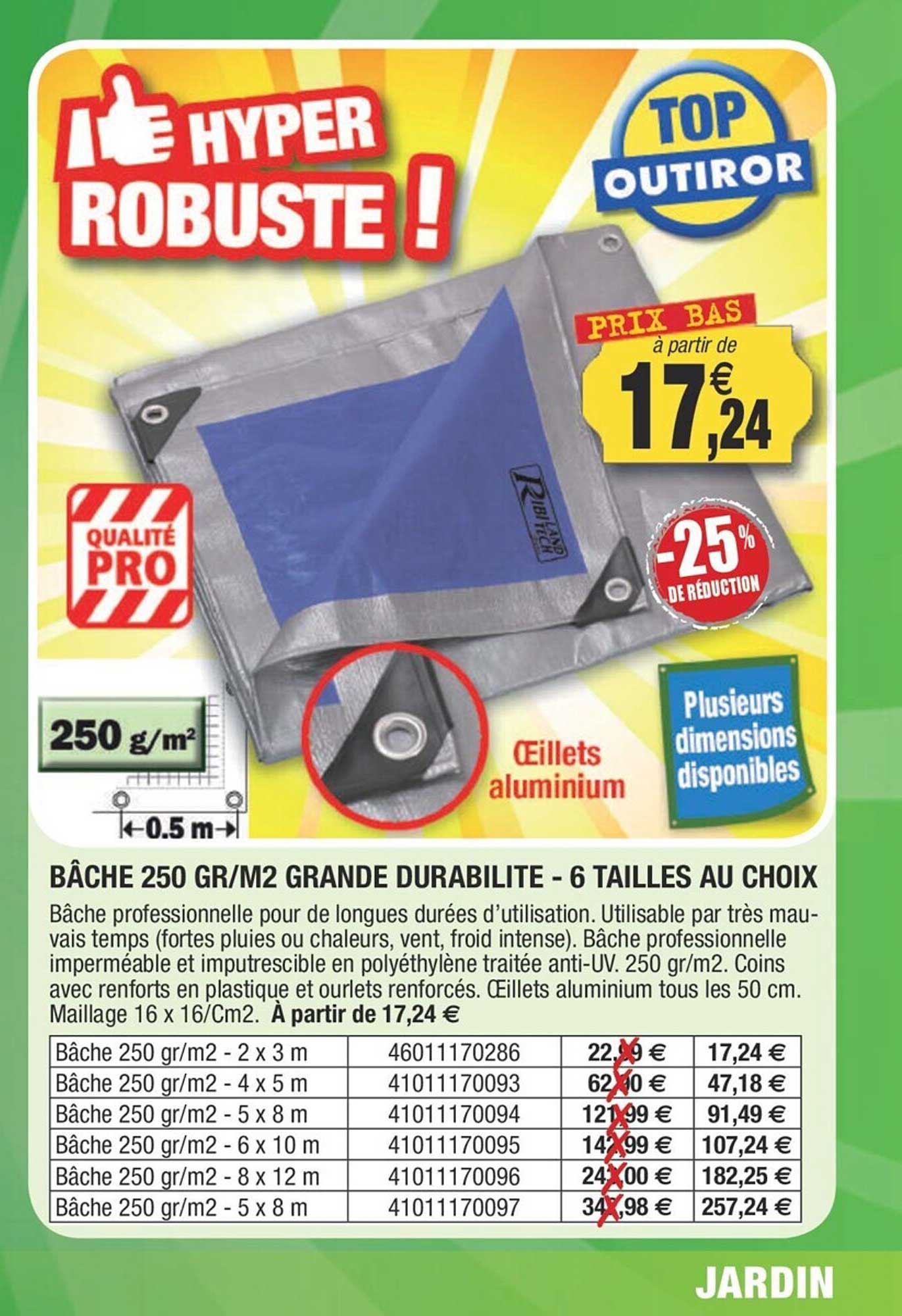 bâche 250 g-m² grande durabilité - 6 tailles au choix
