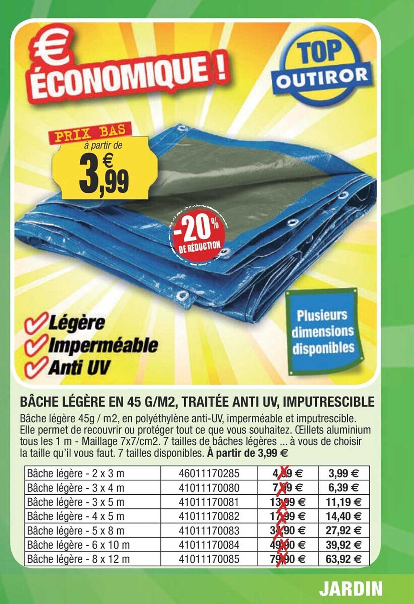 Bâche Légère En 45 G-m², Traitée Anti Uv, Imputrescible