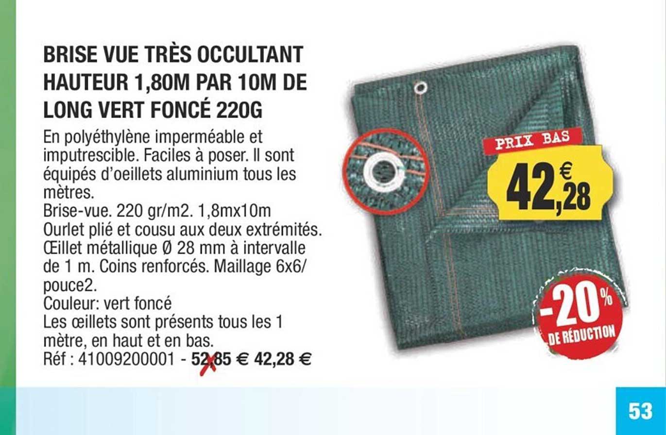 brise vue très occultant hauteur 1,80 m par 10 m de long vert foncé 220 g