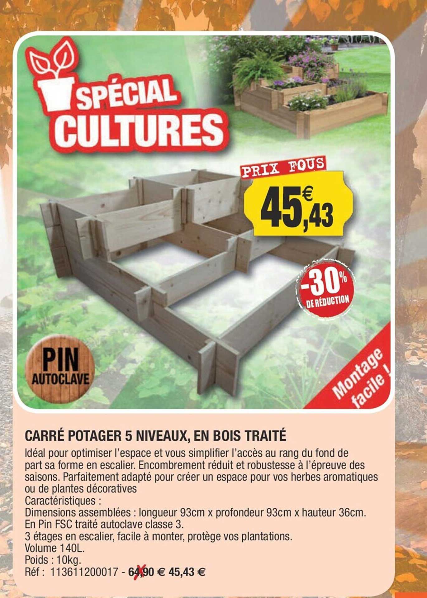 carré potager 5 niveaux, en bois traité