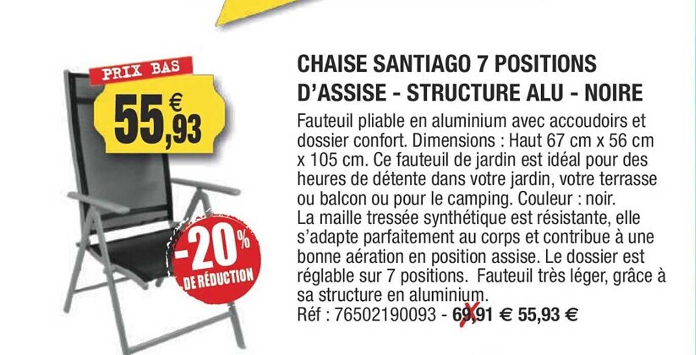 chaise santiago 7 positions d'assise - structure alu - noire