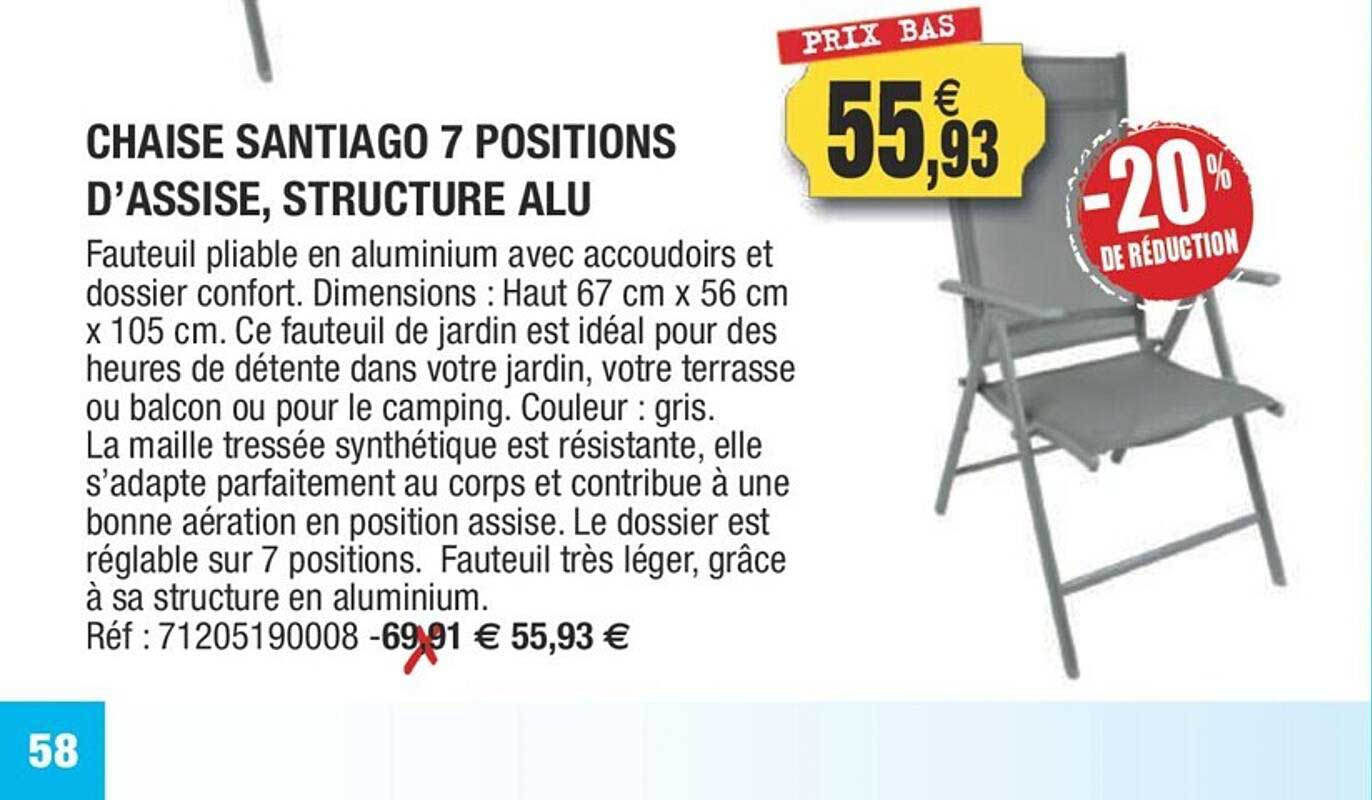 chaise santiago 7 positions d'assise, structure alu