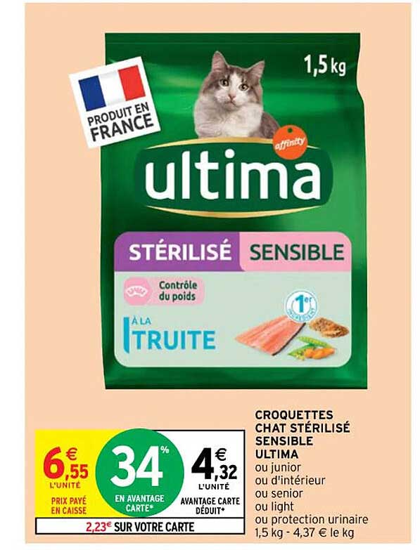 croquettes chat stérilisé sensible ultima