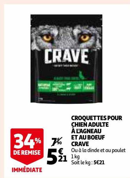 croquettes pour chien adulte à l'agneau et au boeuf crave