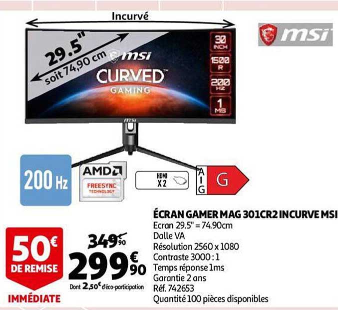 écran gamer mag 301cr2 incurve msi