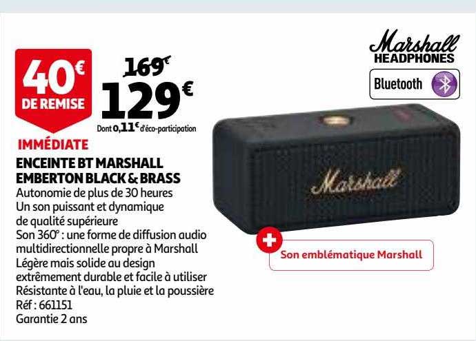 enceinte bt marshall emberton black & brass