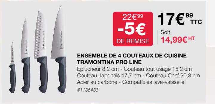 ensemble de 4 couteaux de cuisine tramontina pro line