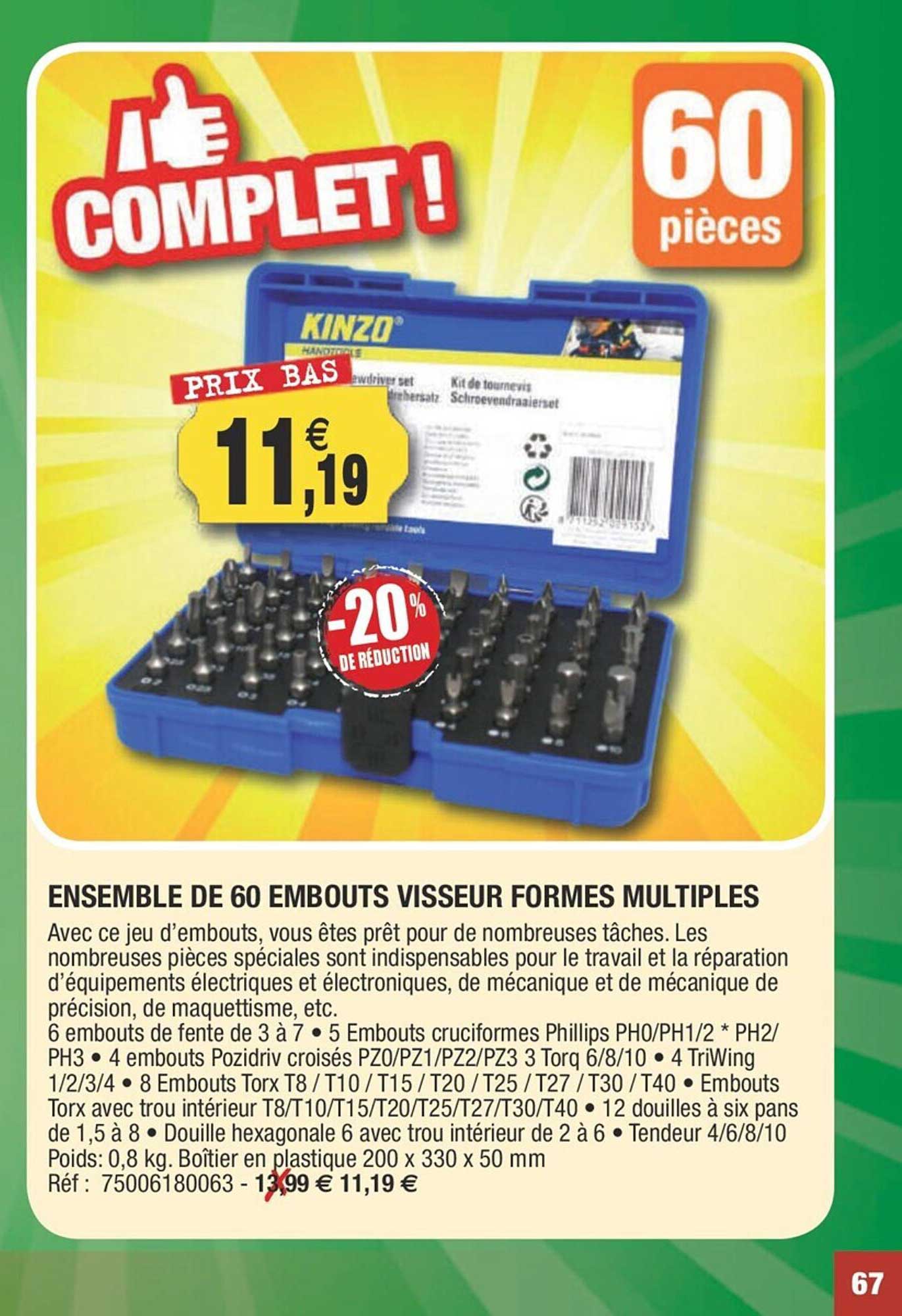 ensemble de 60 embouts visseur formes multiples