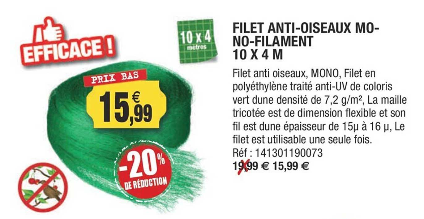 filet anti-oiseaux mono-filament 10 x 4 m