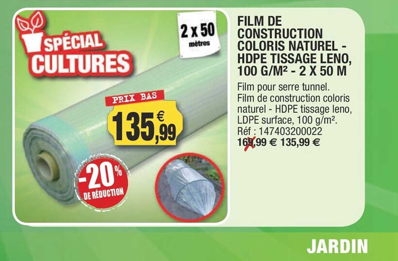 film de construction coloris naturel - hdpe tissage leno, 100 g-m² - 2 x 50 m
