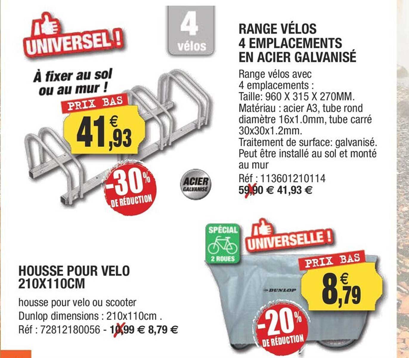 housse pour vélo 210 x 110 cm, range vélos 4 emplacements en acier galvanisé