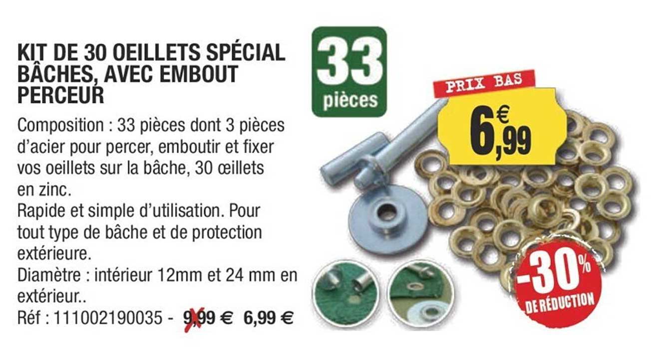 Kit De 30 œillets Spécial Bâches, Avec Embout Perceur