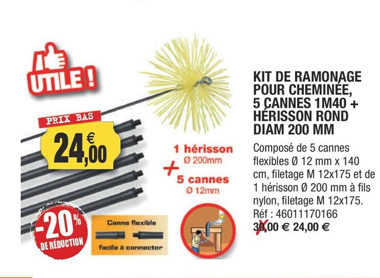 Kit De Ramonage Pour Cheminée 5 Cannes 1 M 40 + Hérisson Rond Diam 200 Mm