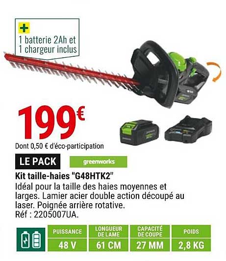 kit taille-haies "g48htk2" greenworks
