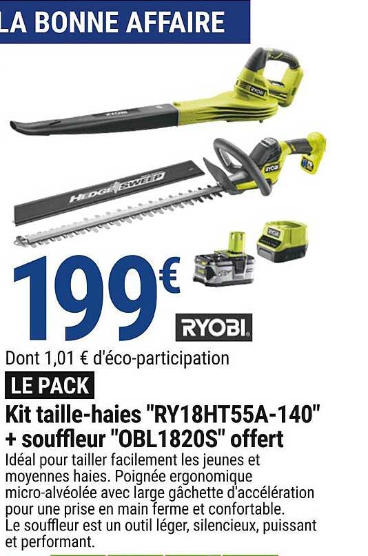 kit taille-haies "ry18ht55a-140" + souffleur "obl1820s" offert ryobi