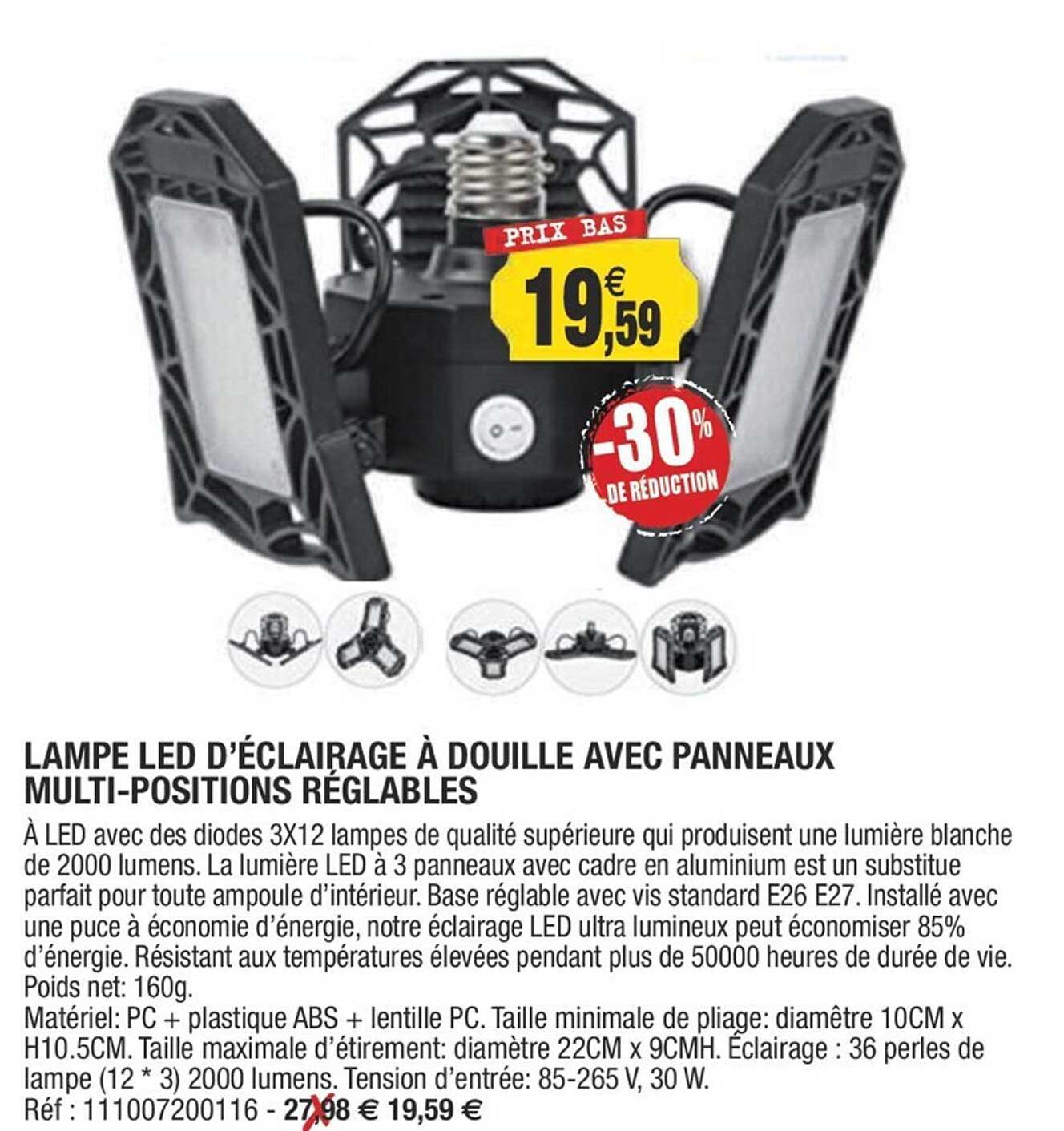 lampe led d'éclairage à douille avec panneaux multi-positions réglables