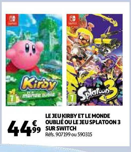 le jeu kirby et le monde oublié ou le jeu splatoon 3 sur switch