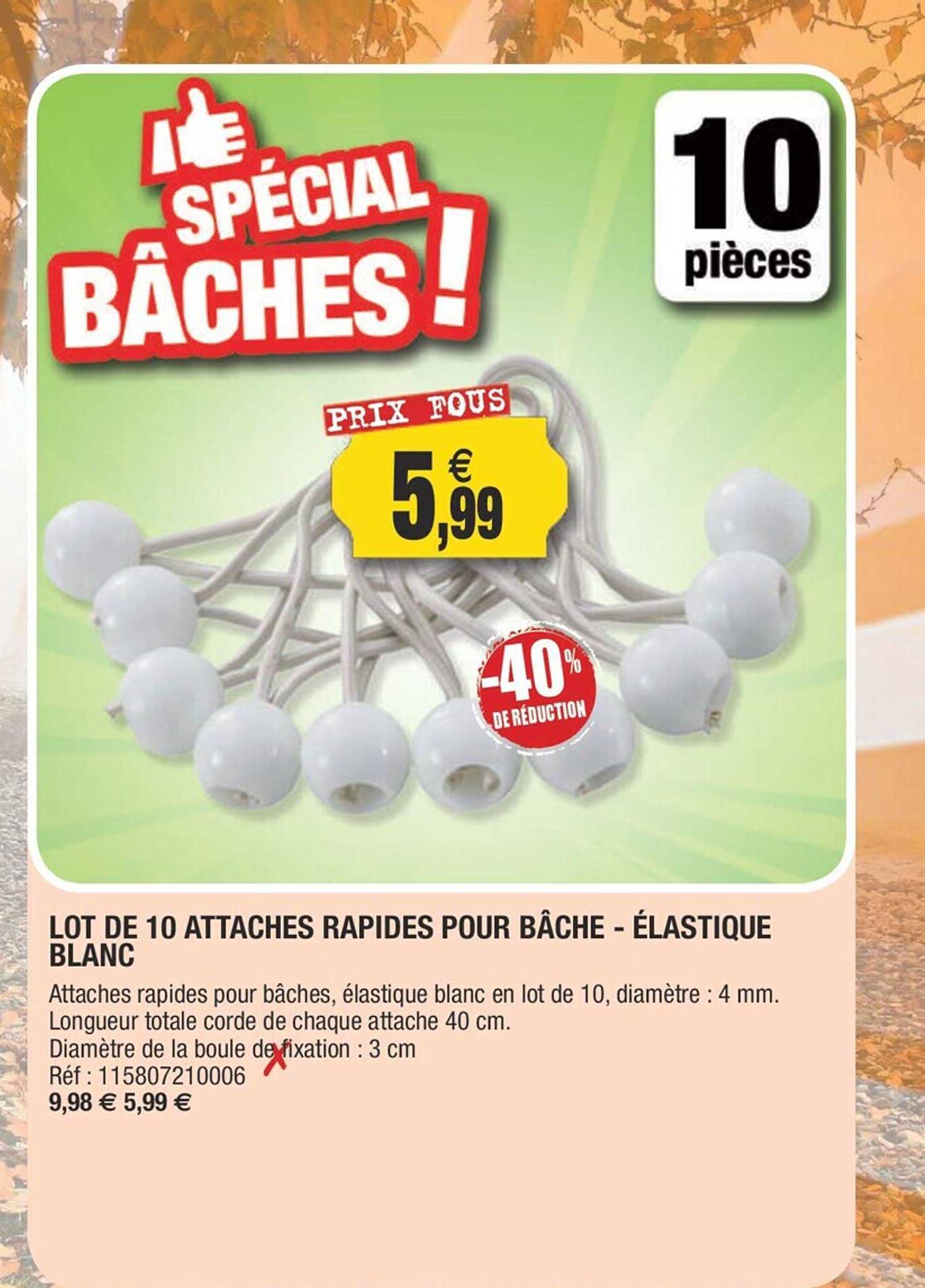 lot de 10 attaches rapides pour bâche - élastique blanc