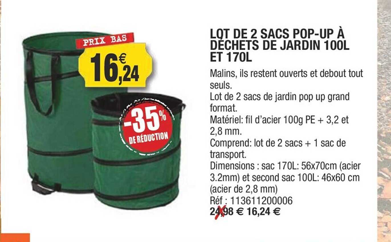 lot de 2 sacs pop-up à déchets de jardin 100l et 170l
