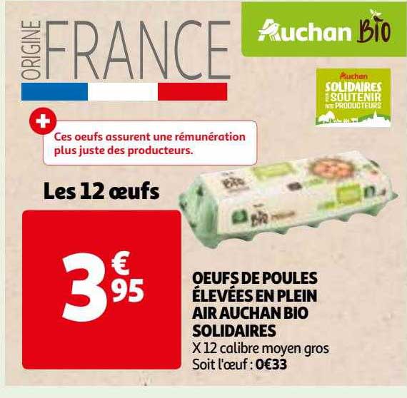 Oeufs De Poules élevées En Plein Air Auchan Bio Solidaires