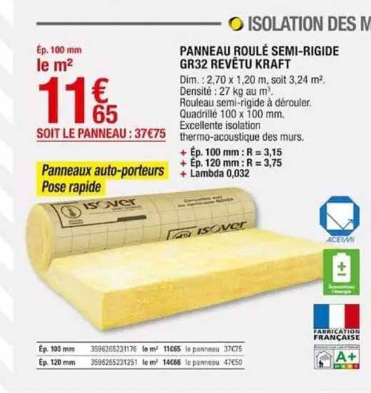 panneau roulé semi-rigide gr32 revêtue kraft