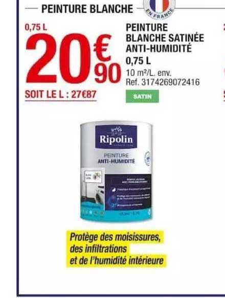 peinture blanche satinée anti-humidité 0,75l ripolin