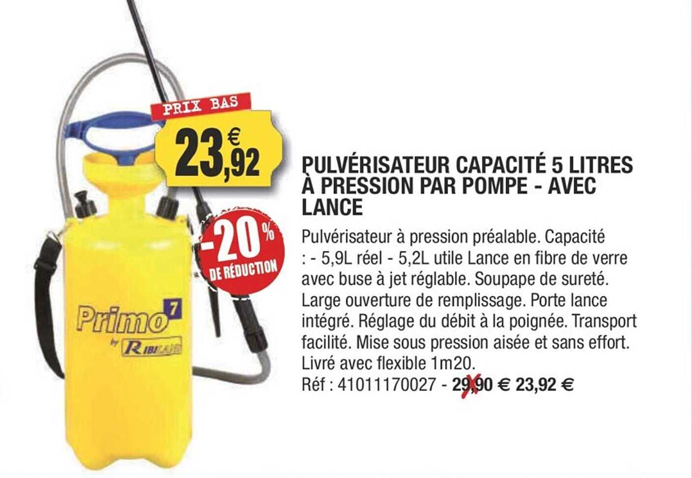 pulvérisateur capacité 5 litres à pression par pompe - avec lance