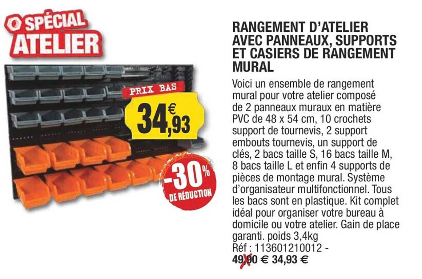 rangement d'atelier avec panneaux, supports et casiers de rangement mural