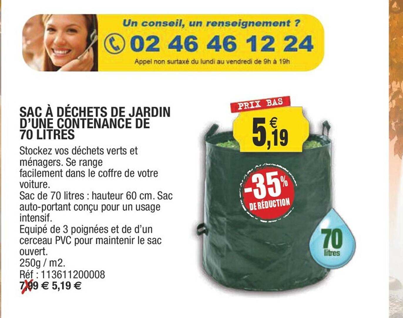 sac à déchets de jardin d'une contenance de 70 litres