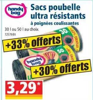 sasc poubelle ultra résistants à poignées coulissantes handy bag