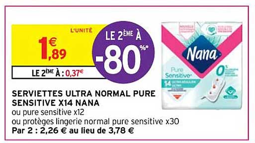 Serviettes Ultra Normal Pure Sensitive X14 Nana