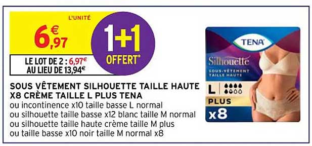 sous vêtement silhouette taille haute x8 crème taille l plus tena