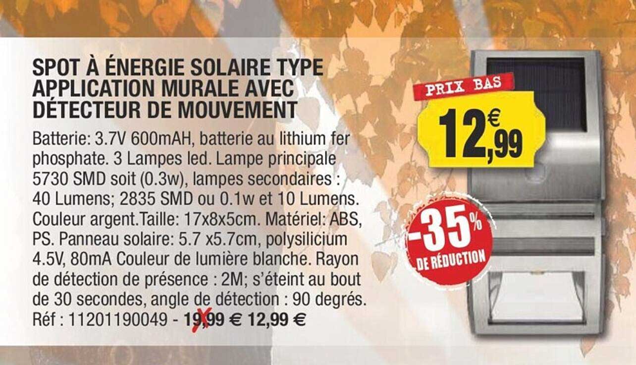 spot à énergie solaire type application murale avec détecteur de mouvement