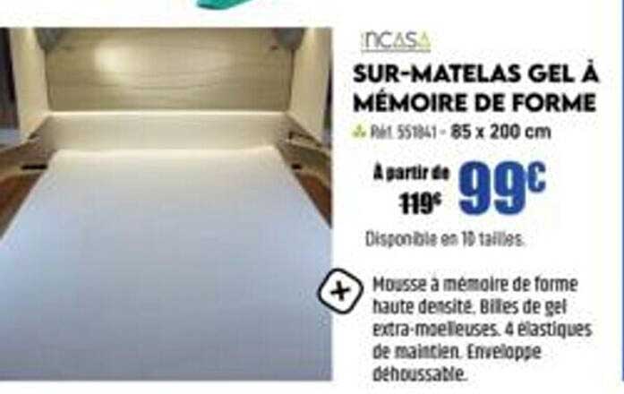 sur-matelas gel à mémoire de forme incasa