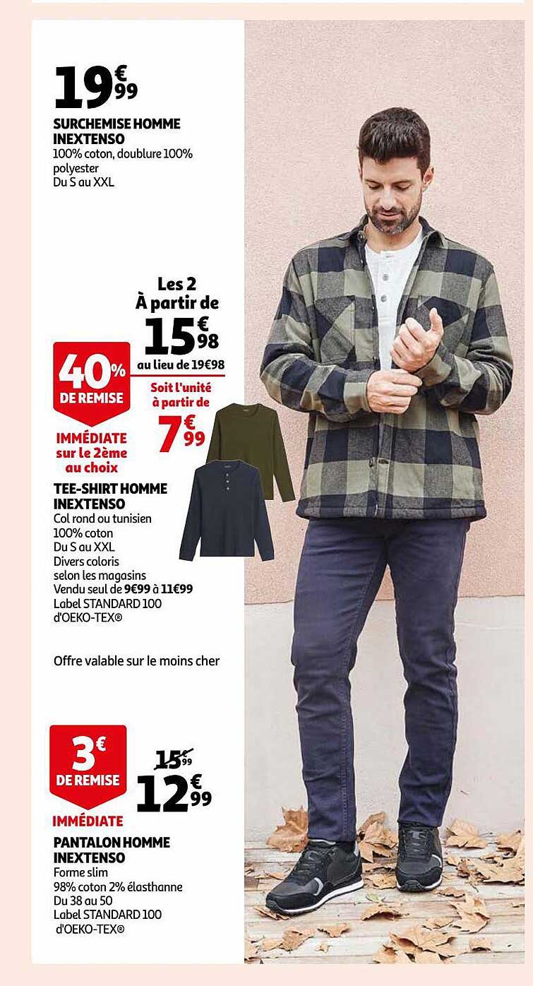 surchemise homme inextenso , tee-shirt homme inextenso , pantalon homme inextenso