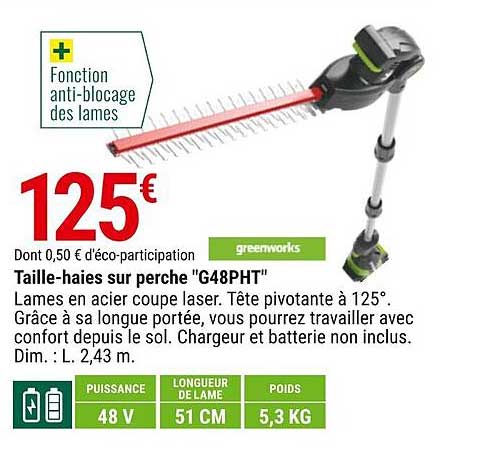 taille-haies sur perche "g48pht" greenworks