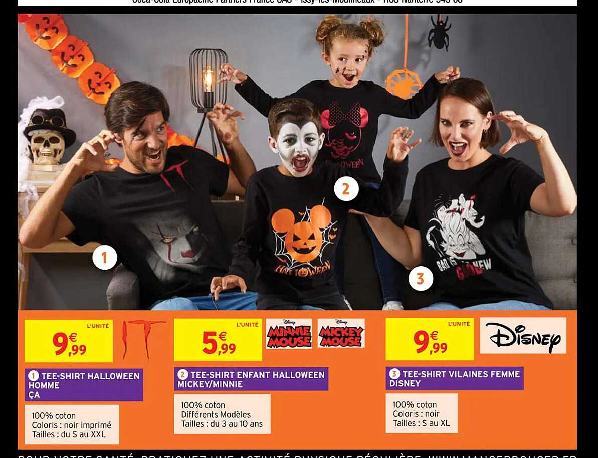 Tee-shirt Halloween Homme ça, Tee-shirt Enfant Halloween Mickey-minnie, Tee-shirt Vilaines Femme Disney