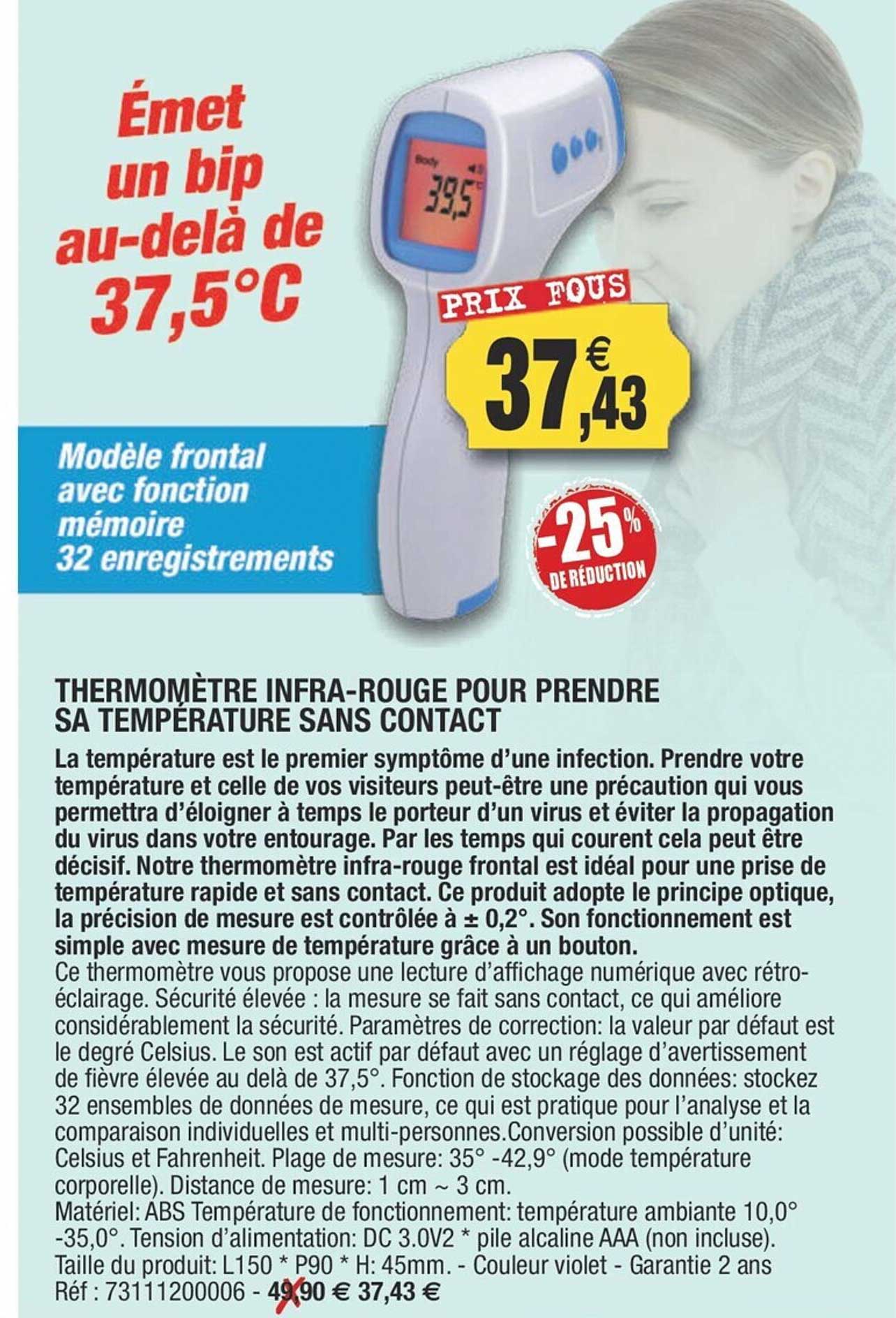 thermomètre infra-rouge pour prendre sa température sans contact