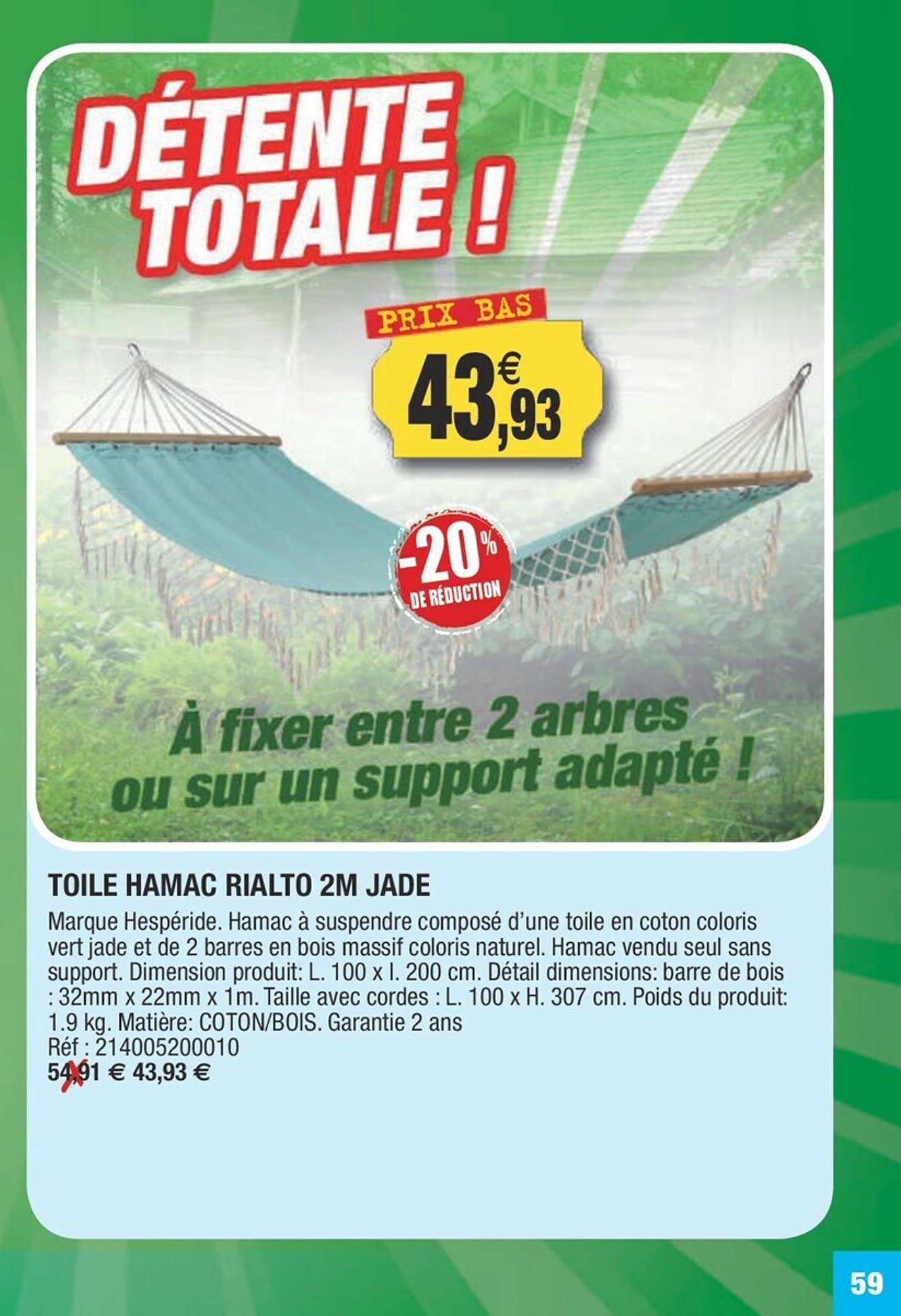 Toile Hamac Rialto 2 M Jade