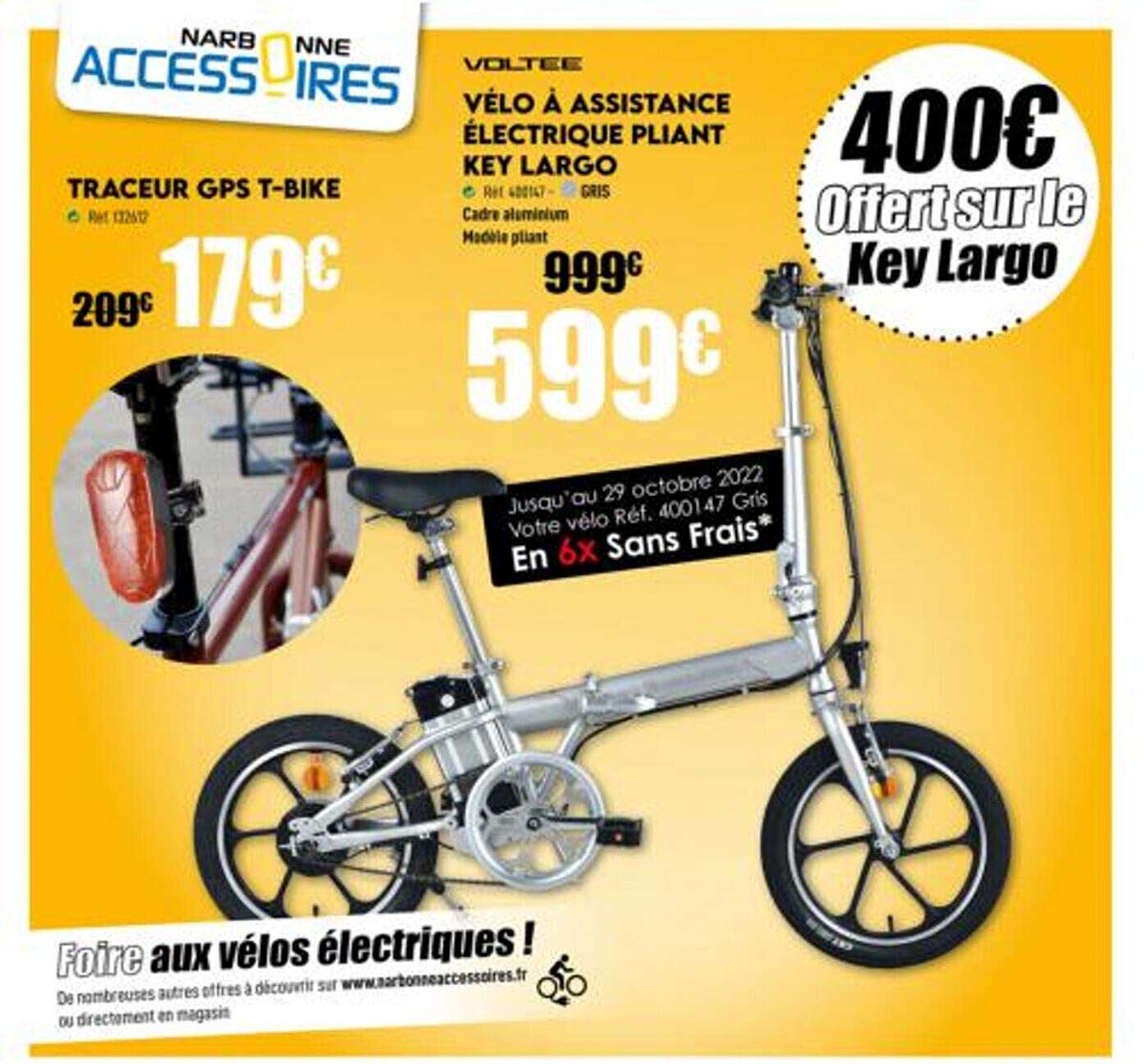 traceur gps t-bike, vélo à assistance électrique pliant key largo voltee