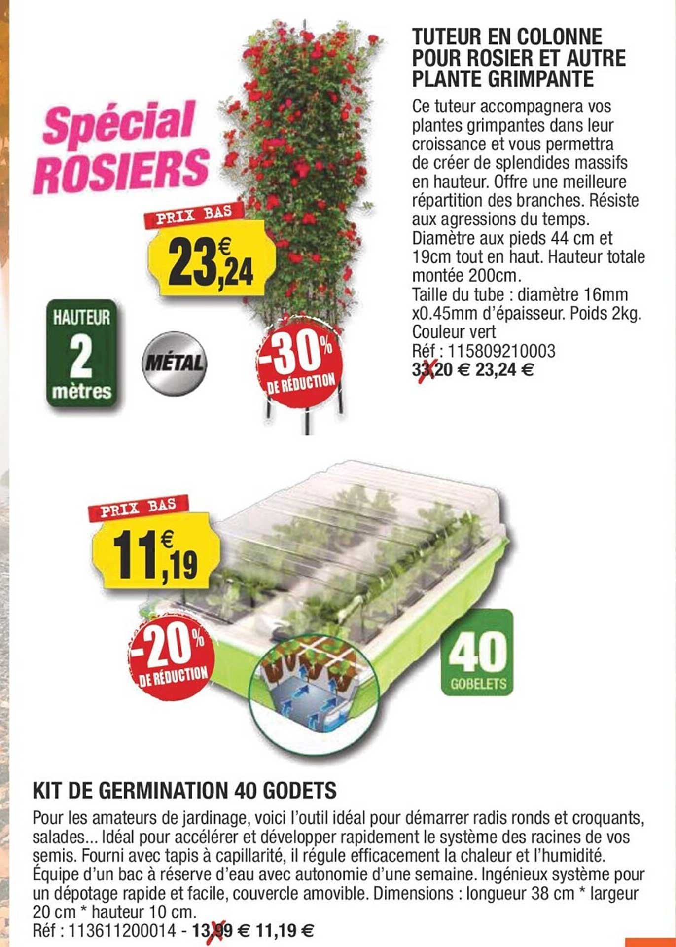 tuteur en colonne pour rosier et autre plante grimpante, kit de germination 40 godets
