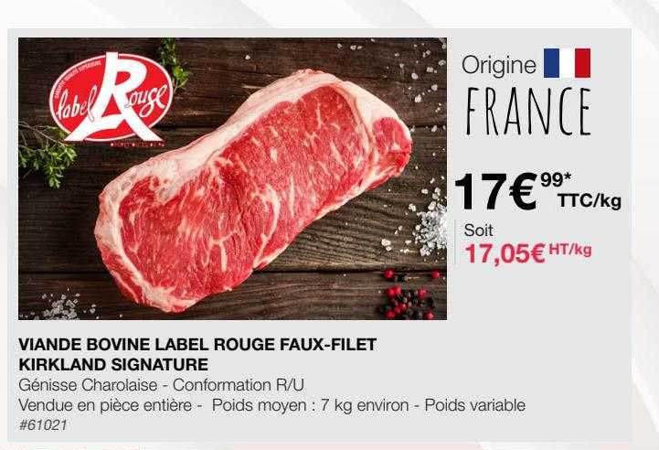 Viande Bovine Label Rouge Faux-filet Kirkland Signature
