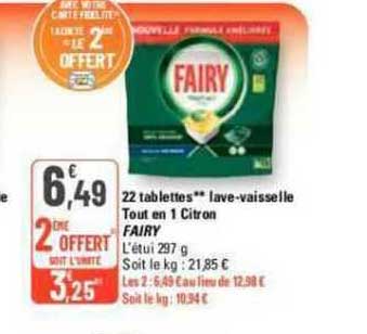 22 tablettes lave-vaisselle tout en 1 citron fairy