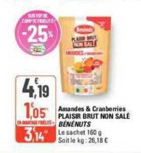 amandes & cranberries plaisir brut non salé bénénuts