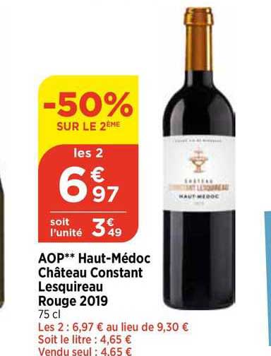 aop haut-médoc château constant lesquireau rouge 2019