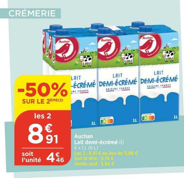 auchan lait demi-écrémé