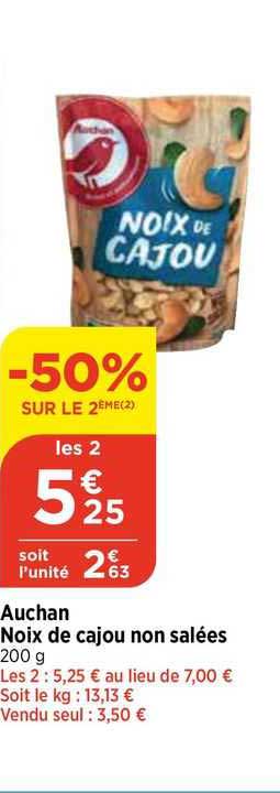 auchan noix de cajou non salées