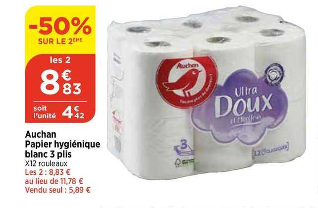 auchan papier hygiénique blanc 3 plis
